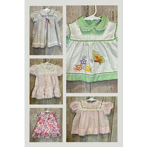Lot of 5 Vintage Baby Smock Tutu Dresses 0-9 Spring Easter CottageCore